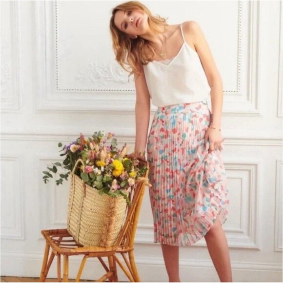 Sezane Size 38 6 Pleated Dino Midi Skirt in Ines Powder Flower - Picture 1 of 11